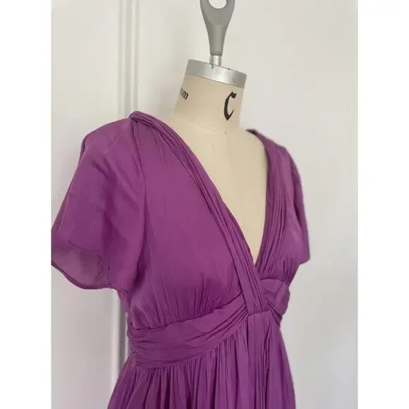 Anthropologie - Chic V-neck Short Purple Mini Dress with Flowy Sleeve, size 10 - Picture 5 of 12